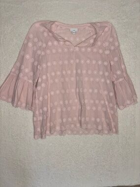 J. Jill Dusty Pink Eyelet Bell Sleeve Top cottagecore Size Medium